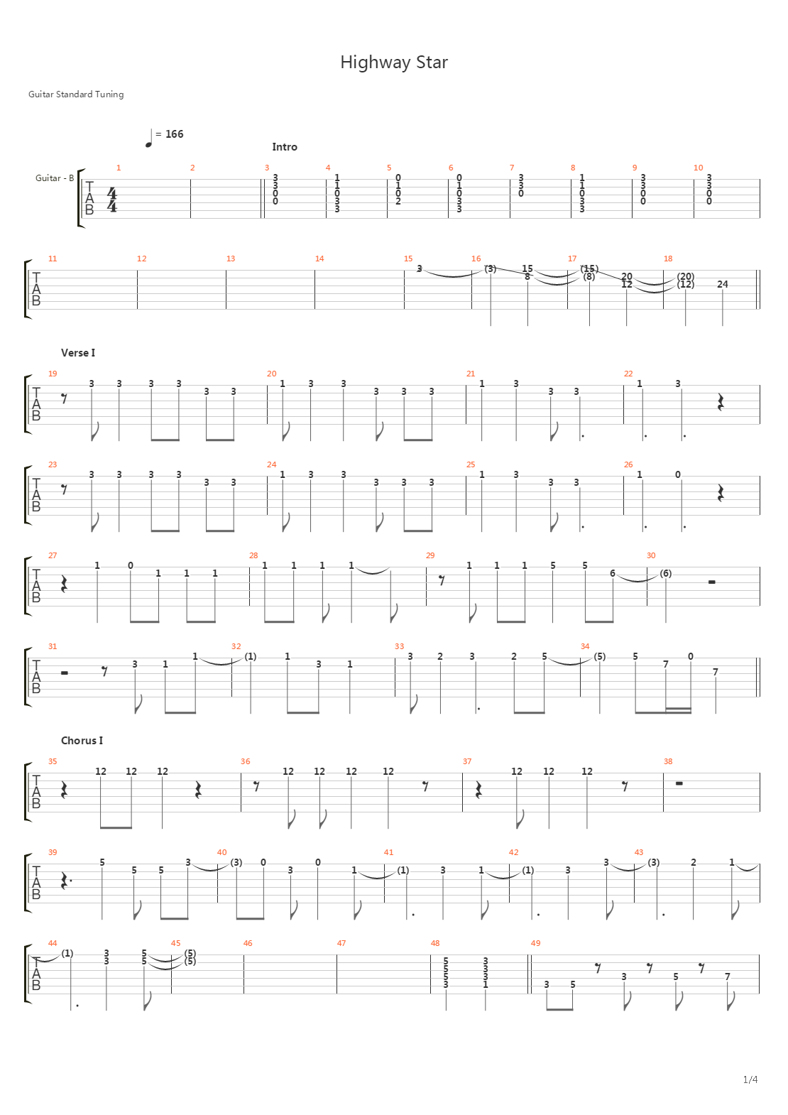Highway Star (Instrumental)吉他谱