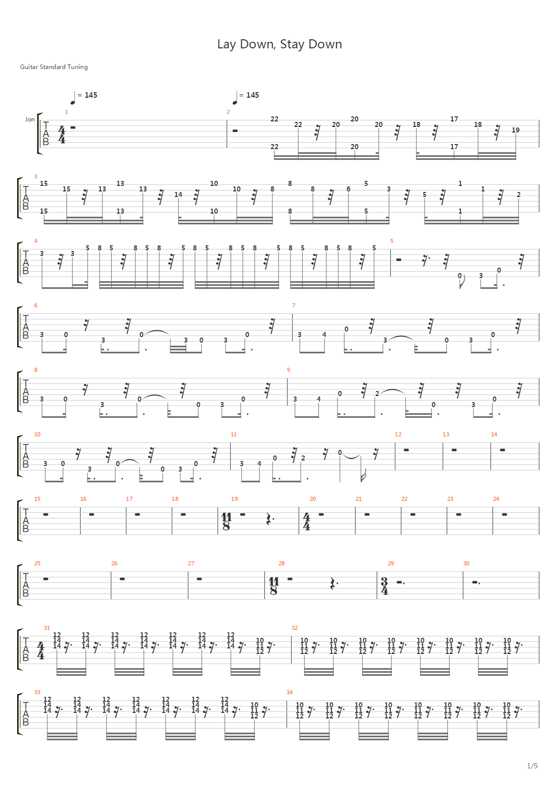 Lay Down, Stay Down吉他谱