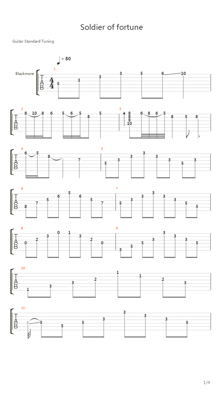 Soldier Of Fortune吉他谱