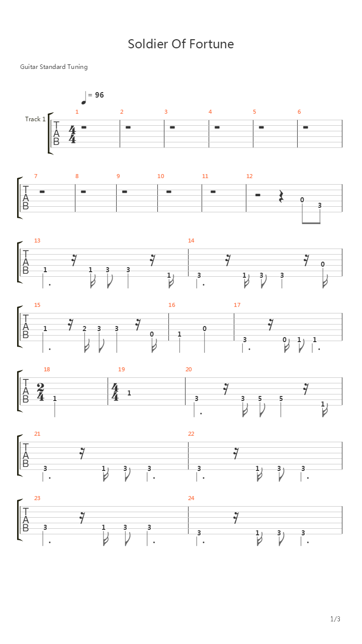 Soldier Of Fortune吉他谱