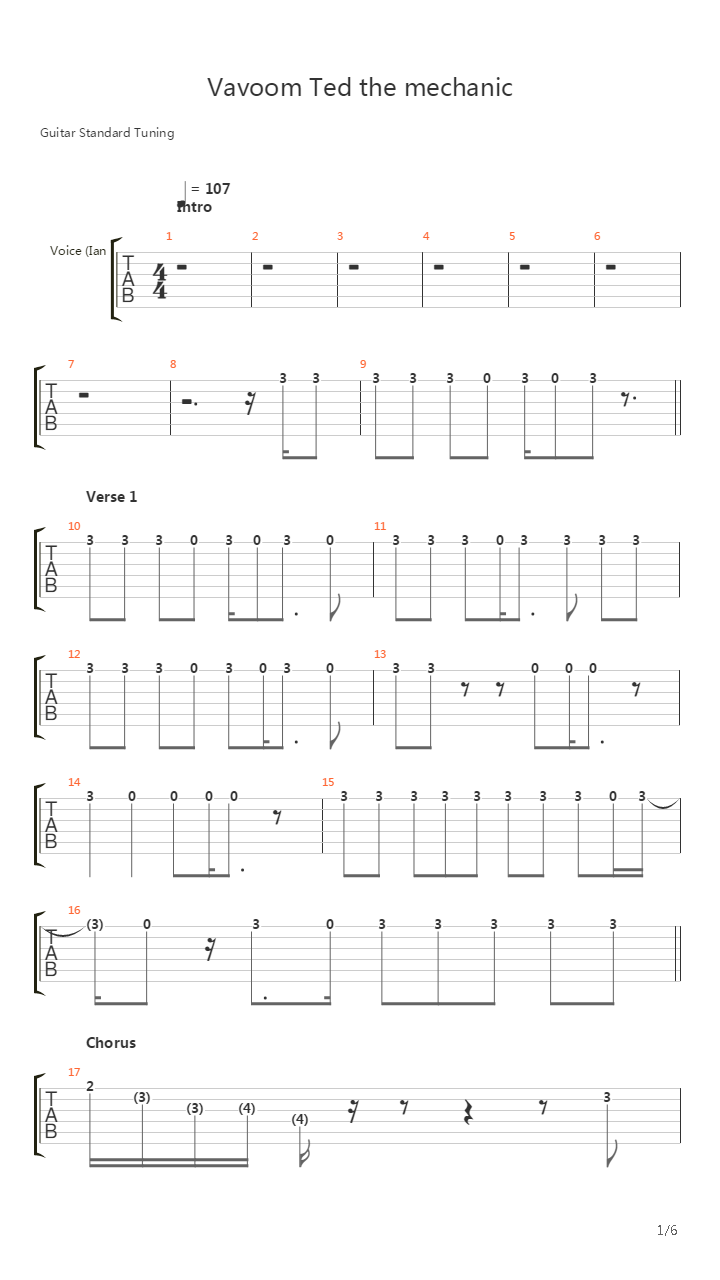 Vavoom Ted The Mechanic吉他谱