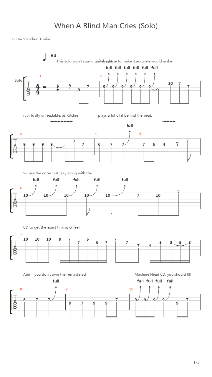 When A Blind Man Cries (Solo)吉他谱
