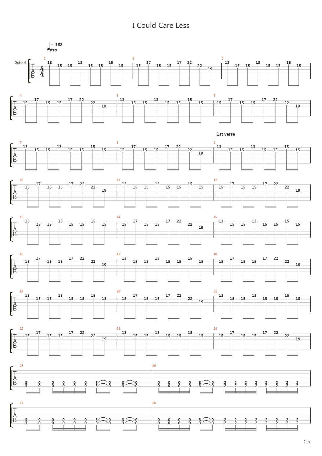 I Could Care Less吉他谱