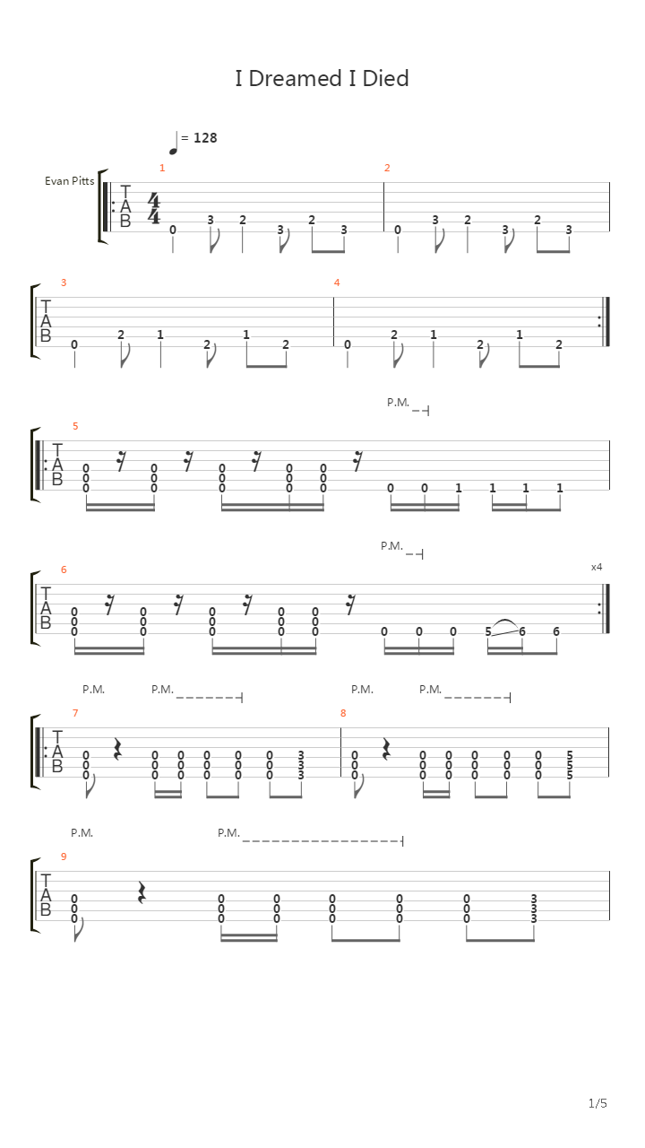 I Dreamed I Died吉他谱
