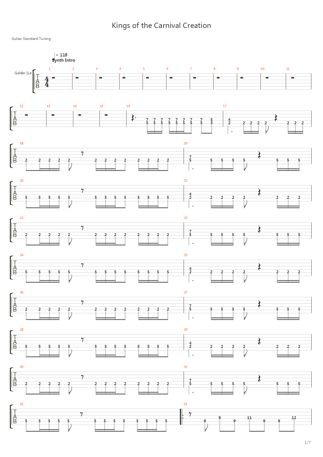 Kings Of The Carnival Creation吉他谱