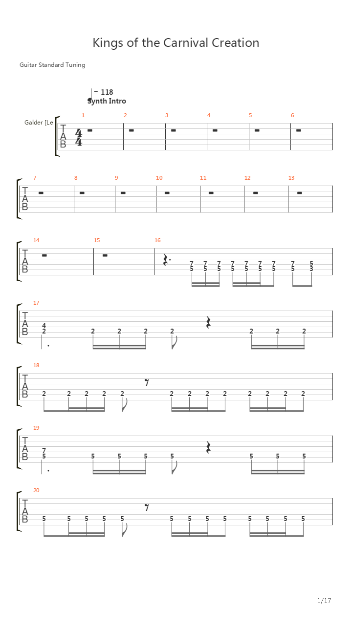 Kings Of The Carnival Creation吉他谱