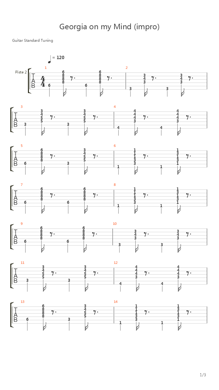 Georgia On My Mind吉他谱