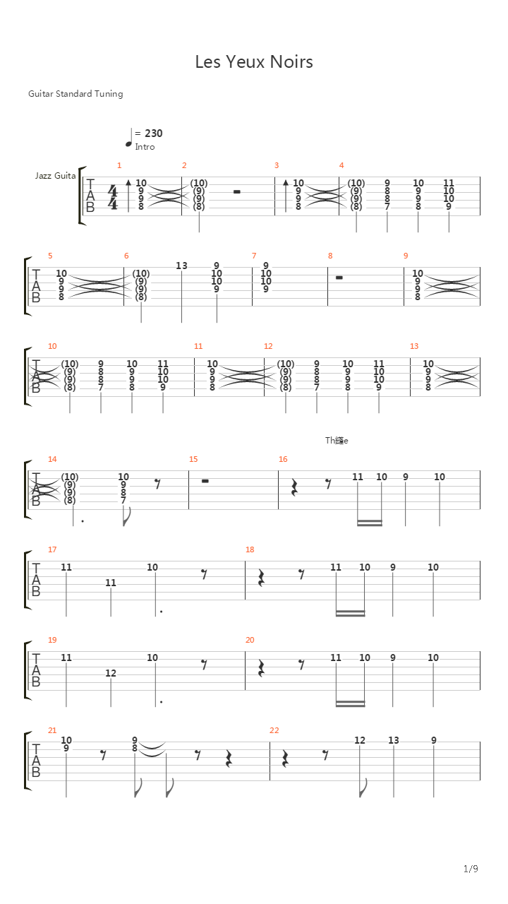 Les Yeux Noirs吉他谱