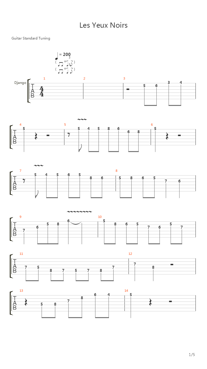 Les Yeux Noirs吉他谱