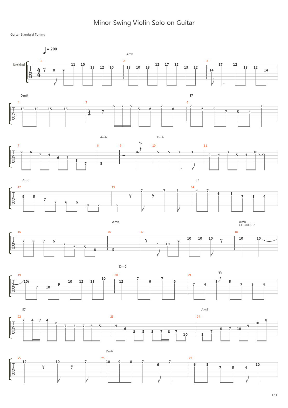 Minor Swing Violin Solo on Guitar吉他谱
