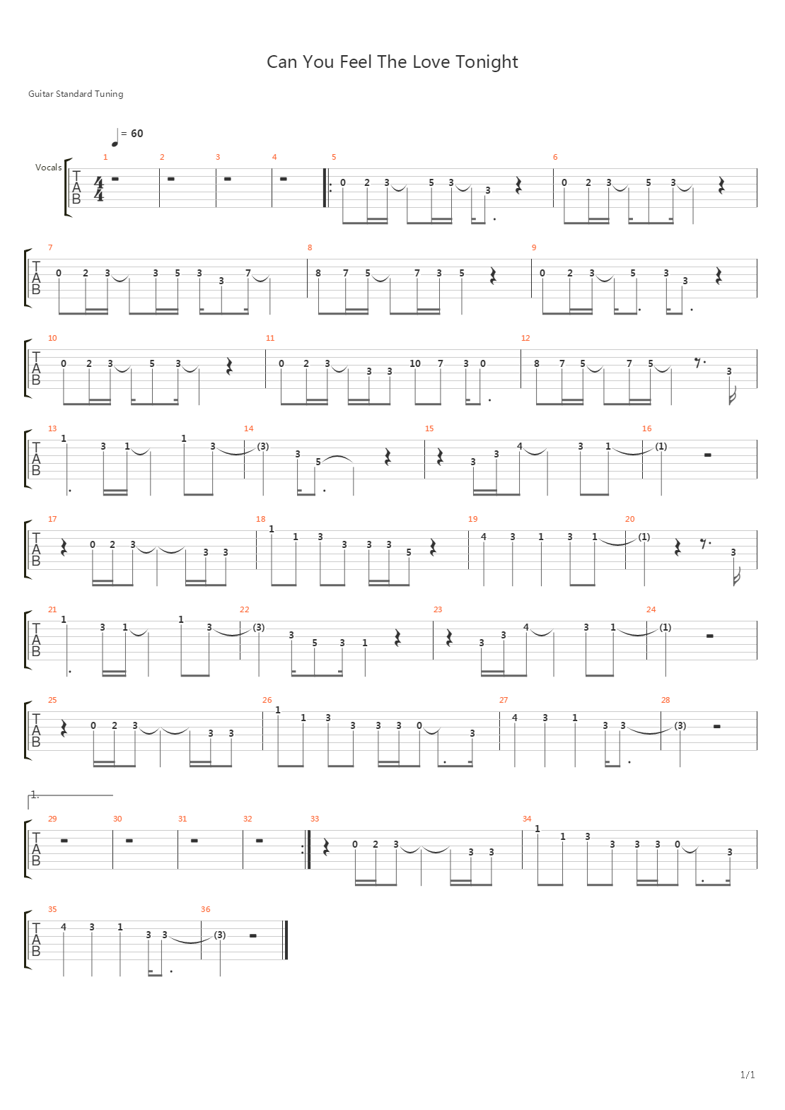 Can You Feel The Love Tonight吉他谱