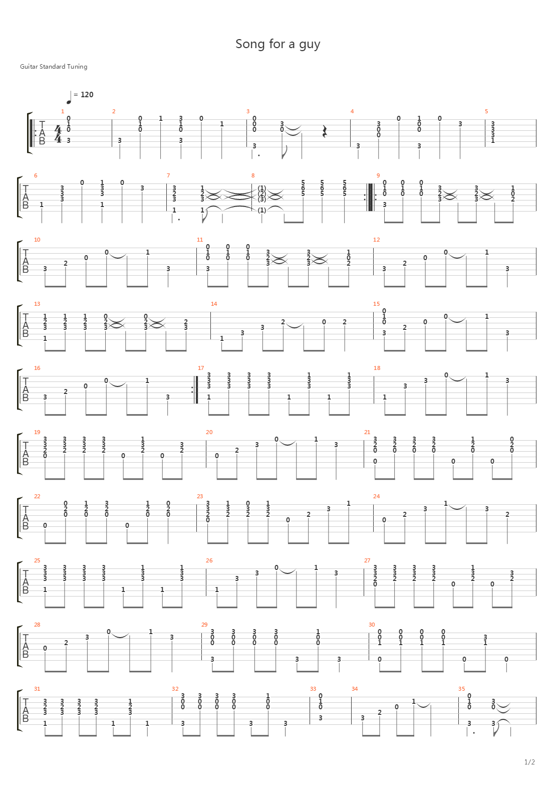 Song for a Guy吉他谱