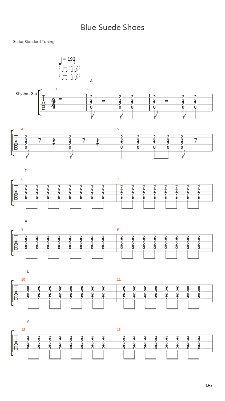 Blue Suede Shoes吉他谱