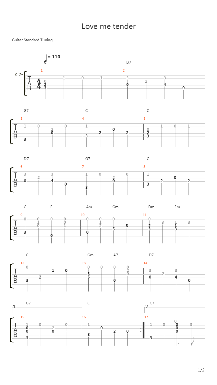 Love Me Tender (Fingerstyle)吉他谱