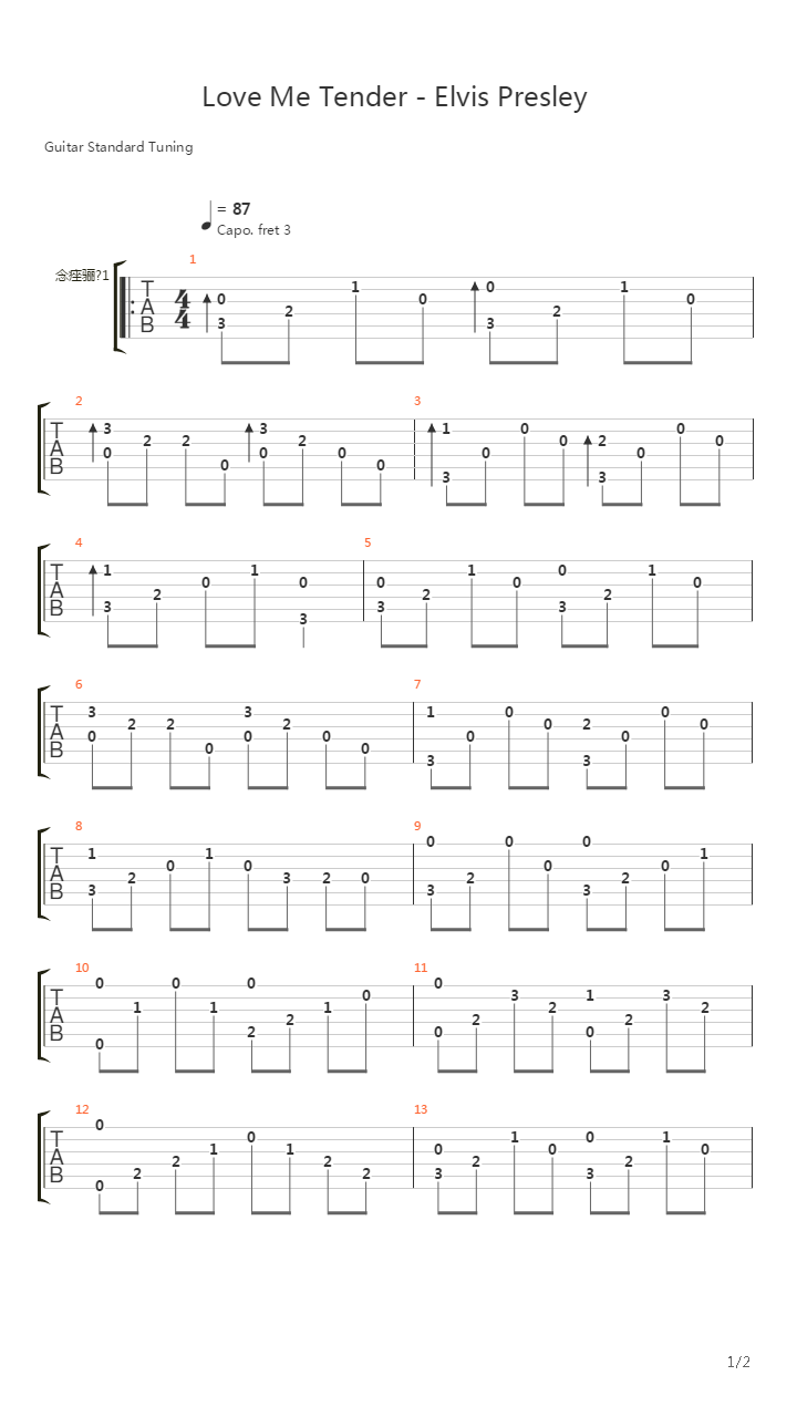 Love Me Tender (arr. by Lex Von Sumayo)吉他谱