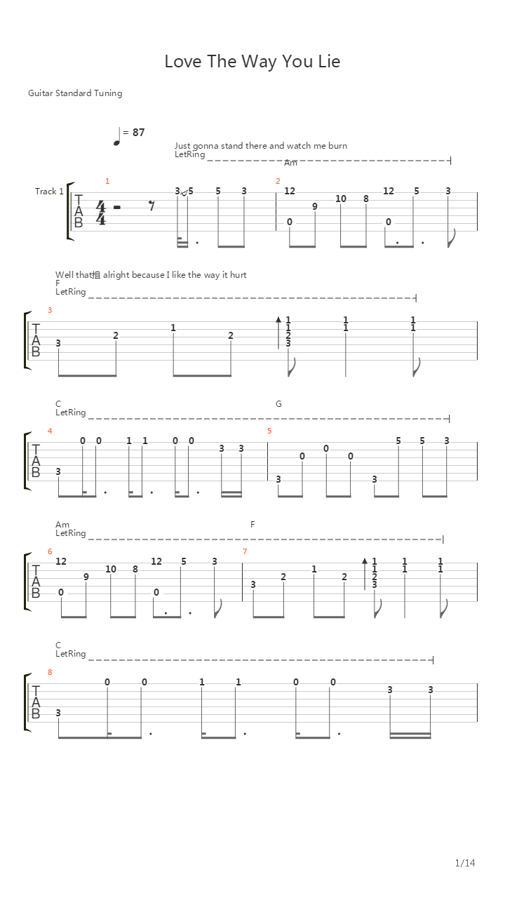 Love The Way You Lie (piano)吉他谱