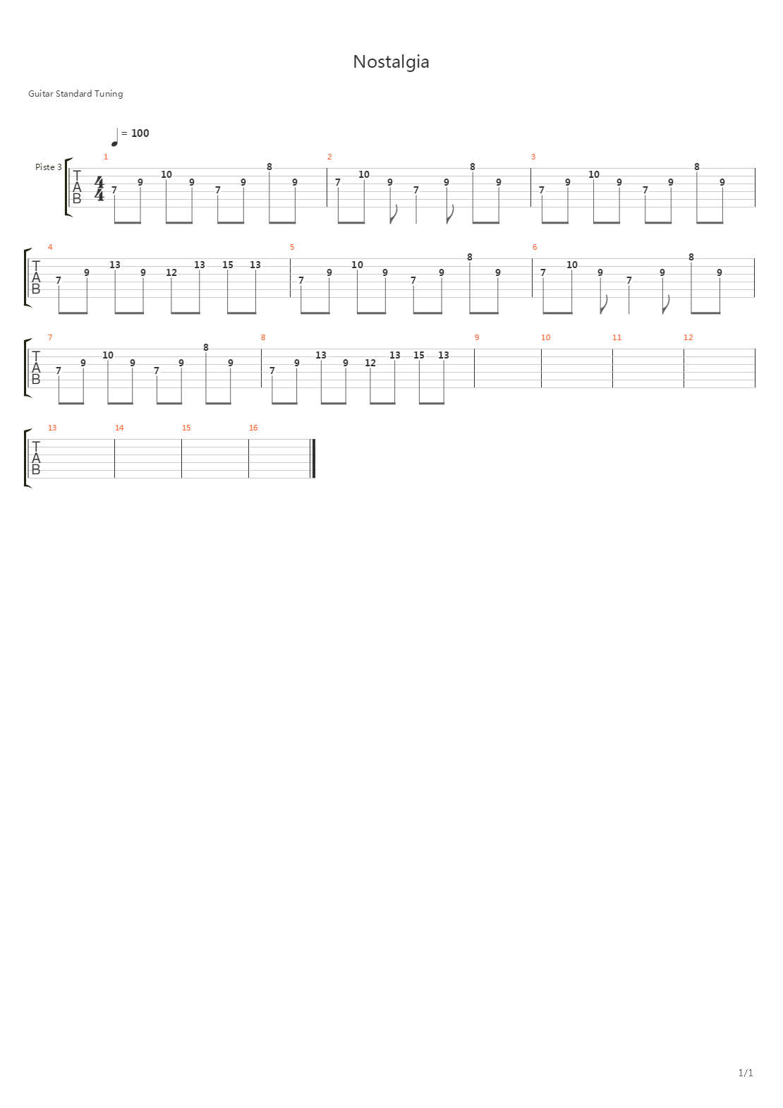 Nostalgia吉他谱