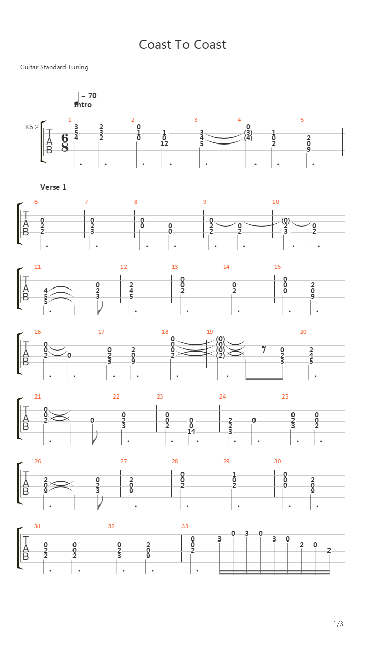 Coast To Coast吉他谱