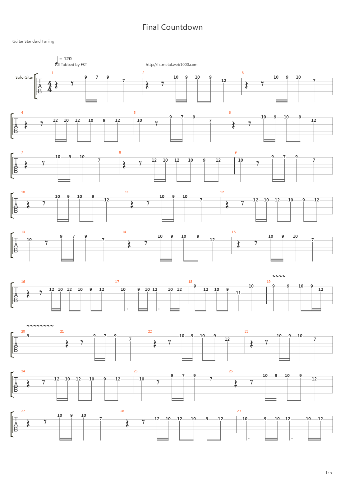 Final Countdown吉他谱