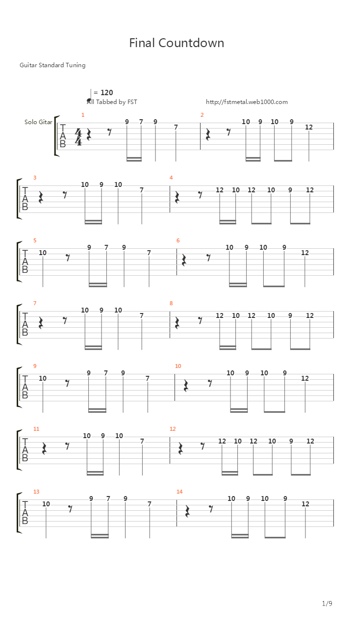 Final Countdown吉他谱