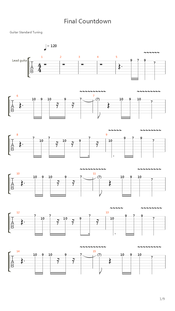 The Final Countdown吉他谱
