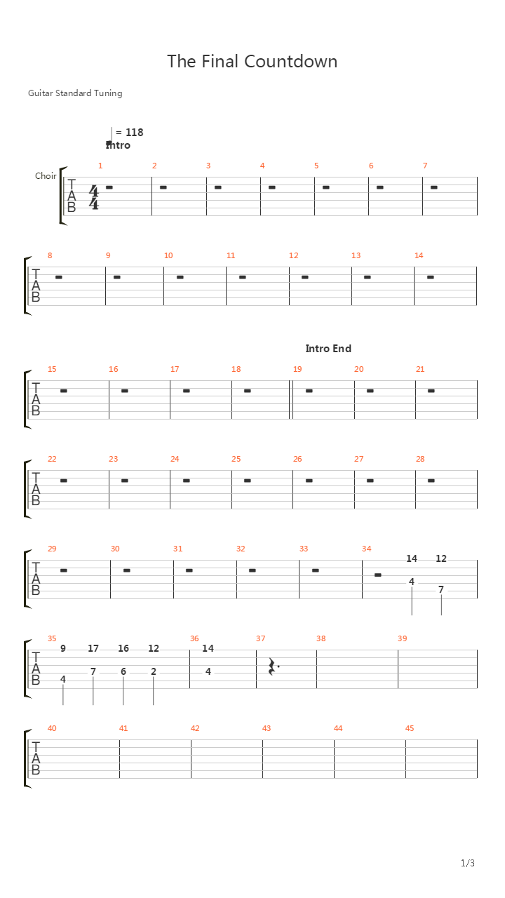 The Final Countdown吉他谱
