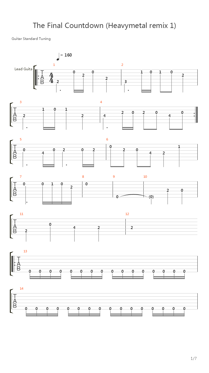 The Final Countdown (Heavymetal remix 1)吉他谱