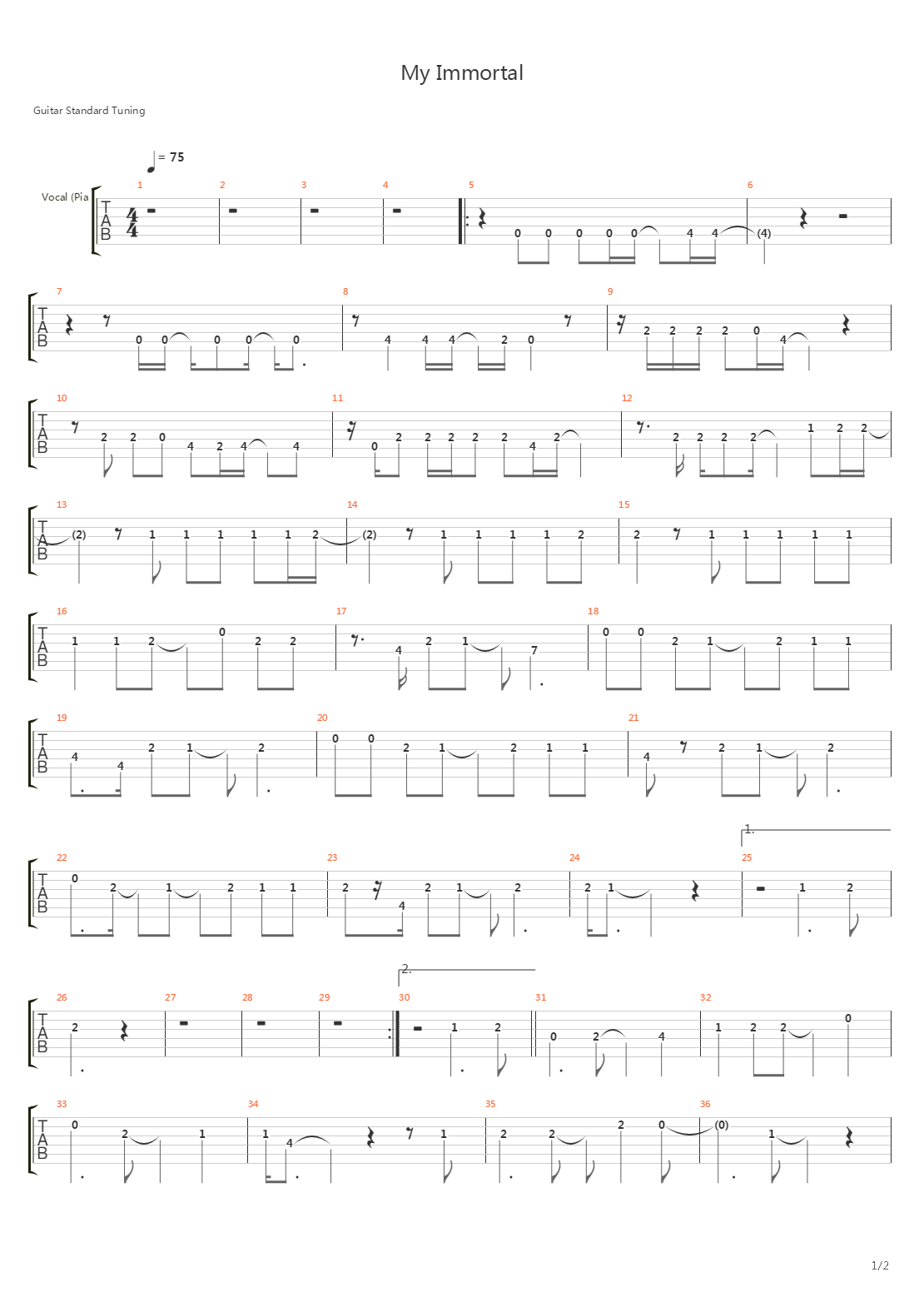 My Immortal吉他谱
