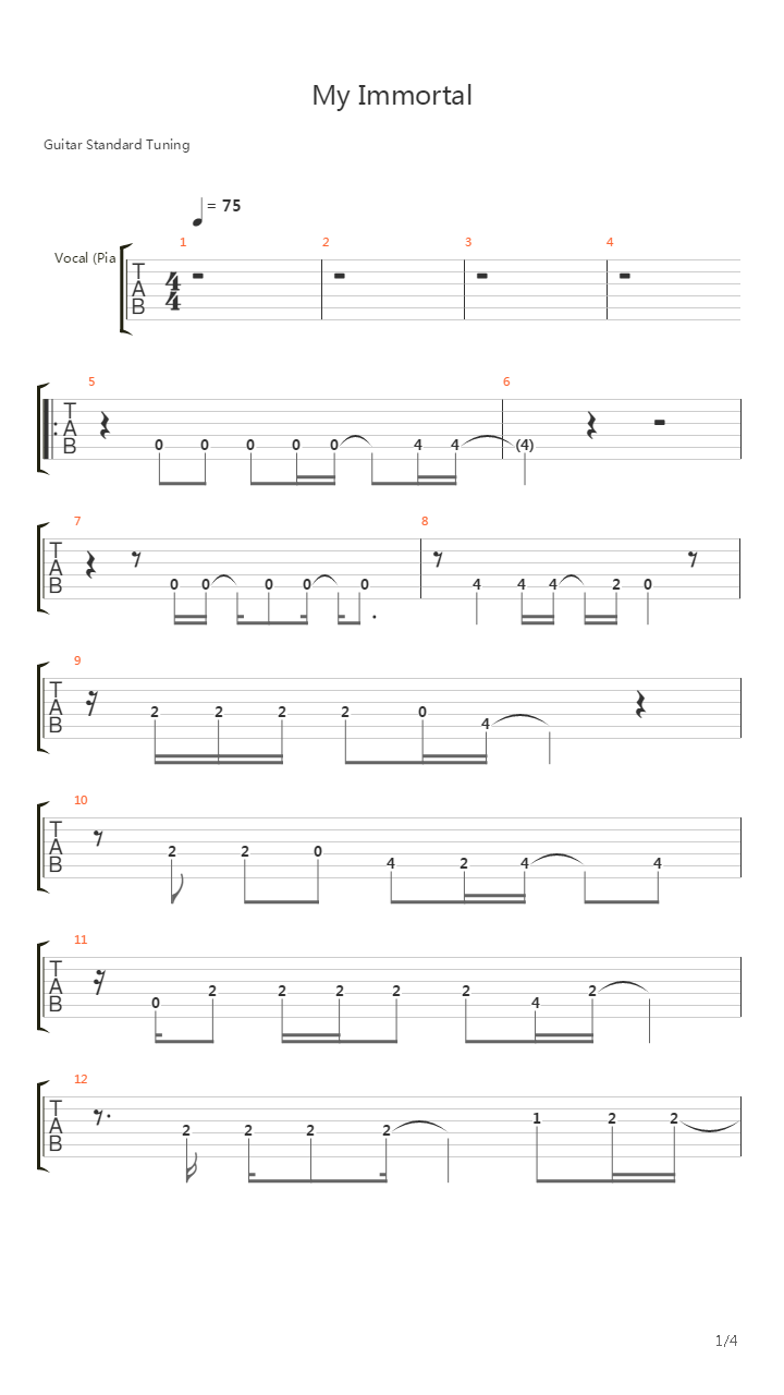 My Immortal吉他谱