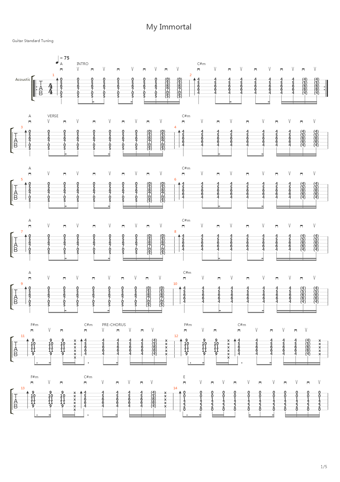 My Immortal (Acoustic)吉他谱