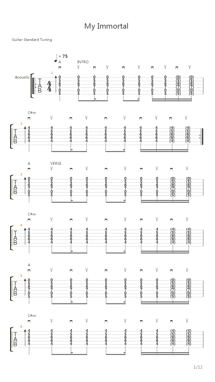 My Immortal (Acoustic)吉他谱