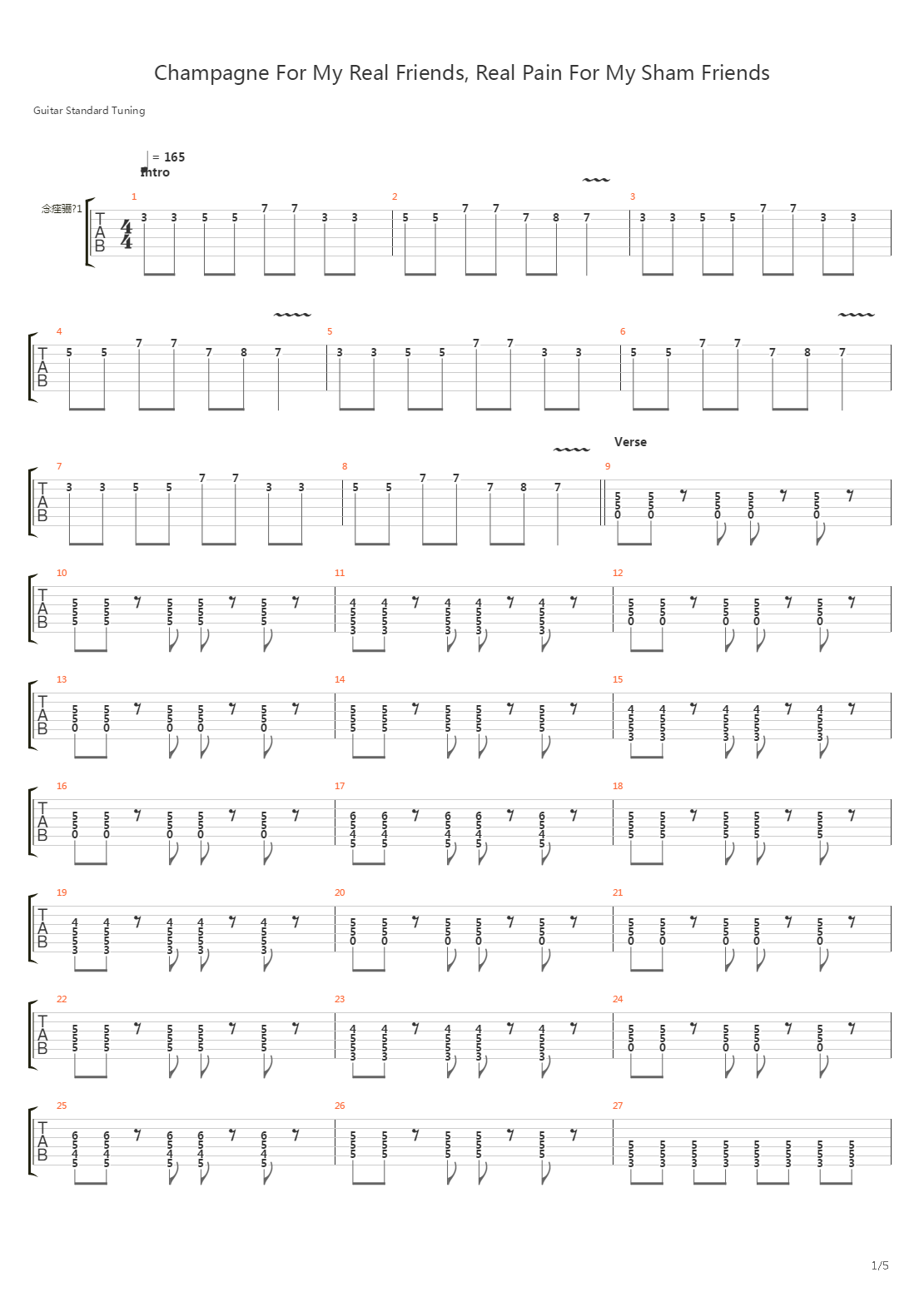 Champagne For My Real Friends, Real Pain for My Sham Friends吉他谱