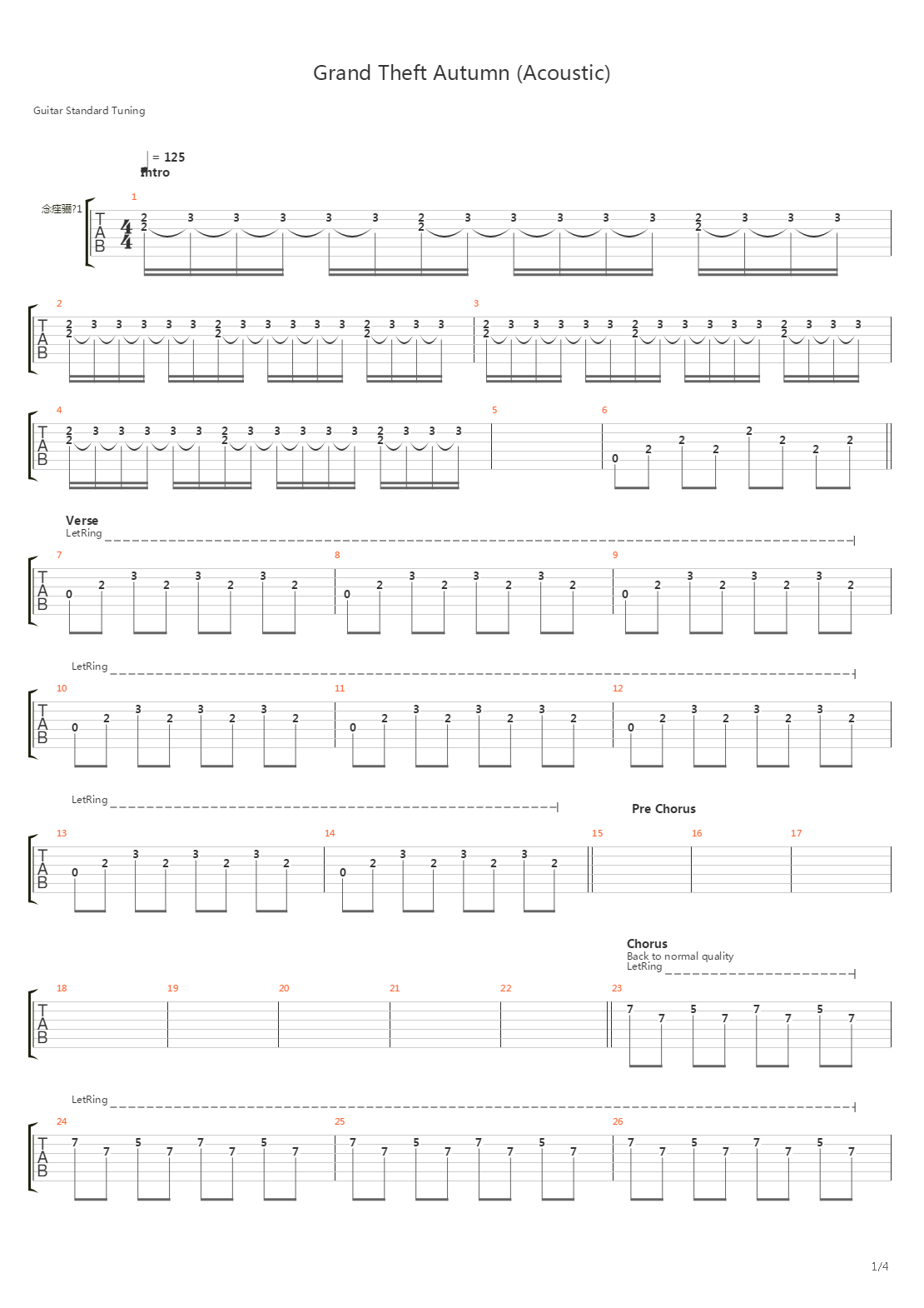 Grand Theft Autumn (Acoustic)吉他谱