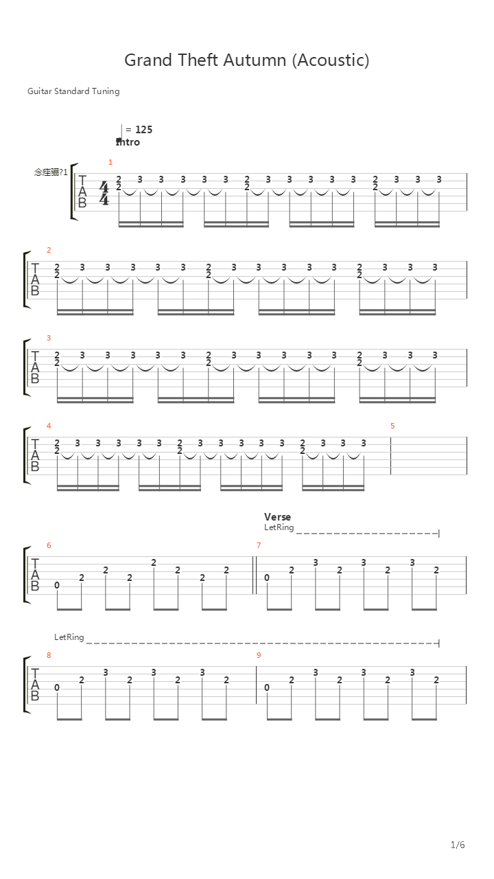 Grand Theft Autumn (Acoustic)吉他谱