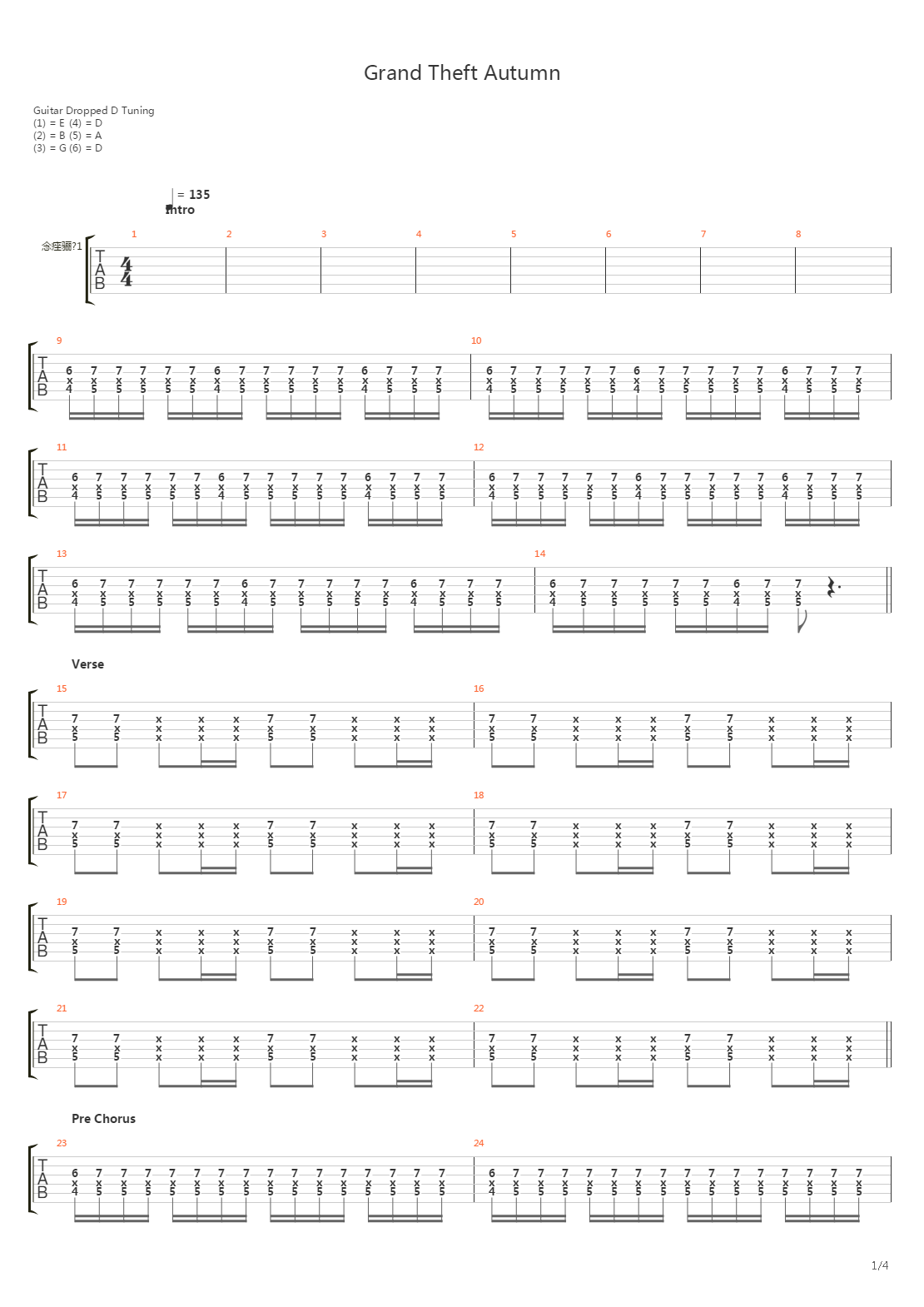 Grand Theft Autumn (Were Is You Boy)吉他谱