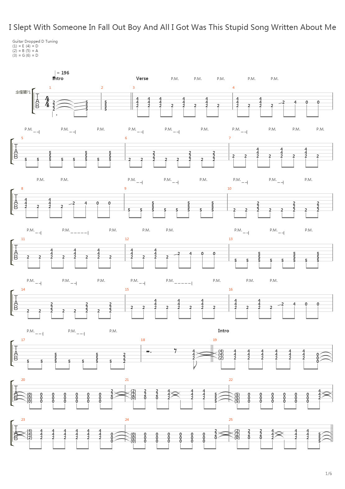 I Slept With Someone In Fall Out Boy And All I Got Was This Stupid Song Written吉他谱