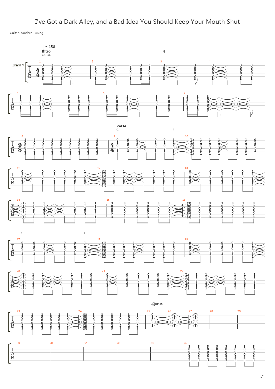 I've Got a Dark Alley, and a Bad Idea You Should Keep Your Mouth Shut吉他谱