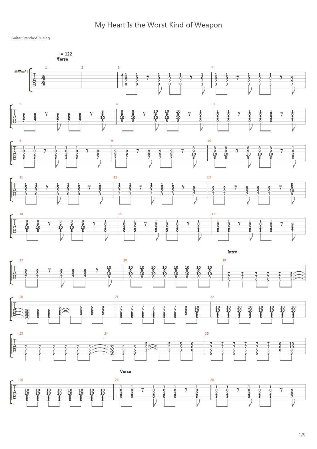 My Heart Is the Worst Kind of Weapon吉他谱