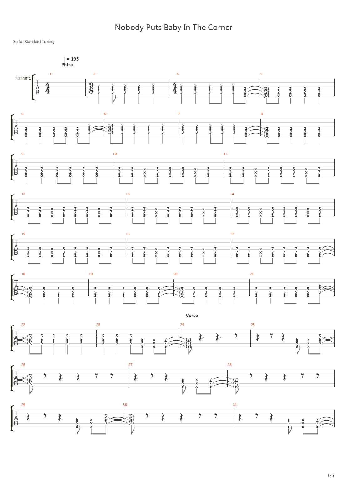 Nobody Puts Baby In The Corner吉他谱