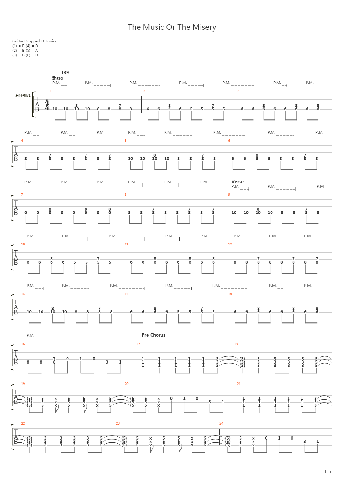 The Music Or The Misery吉他谱