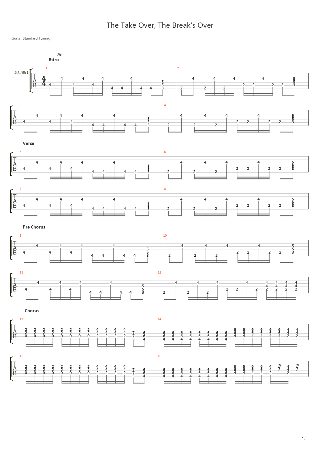 The Take Over, The Break's Over吉他谱