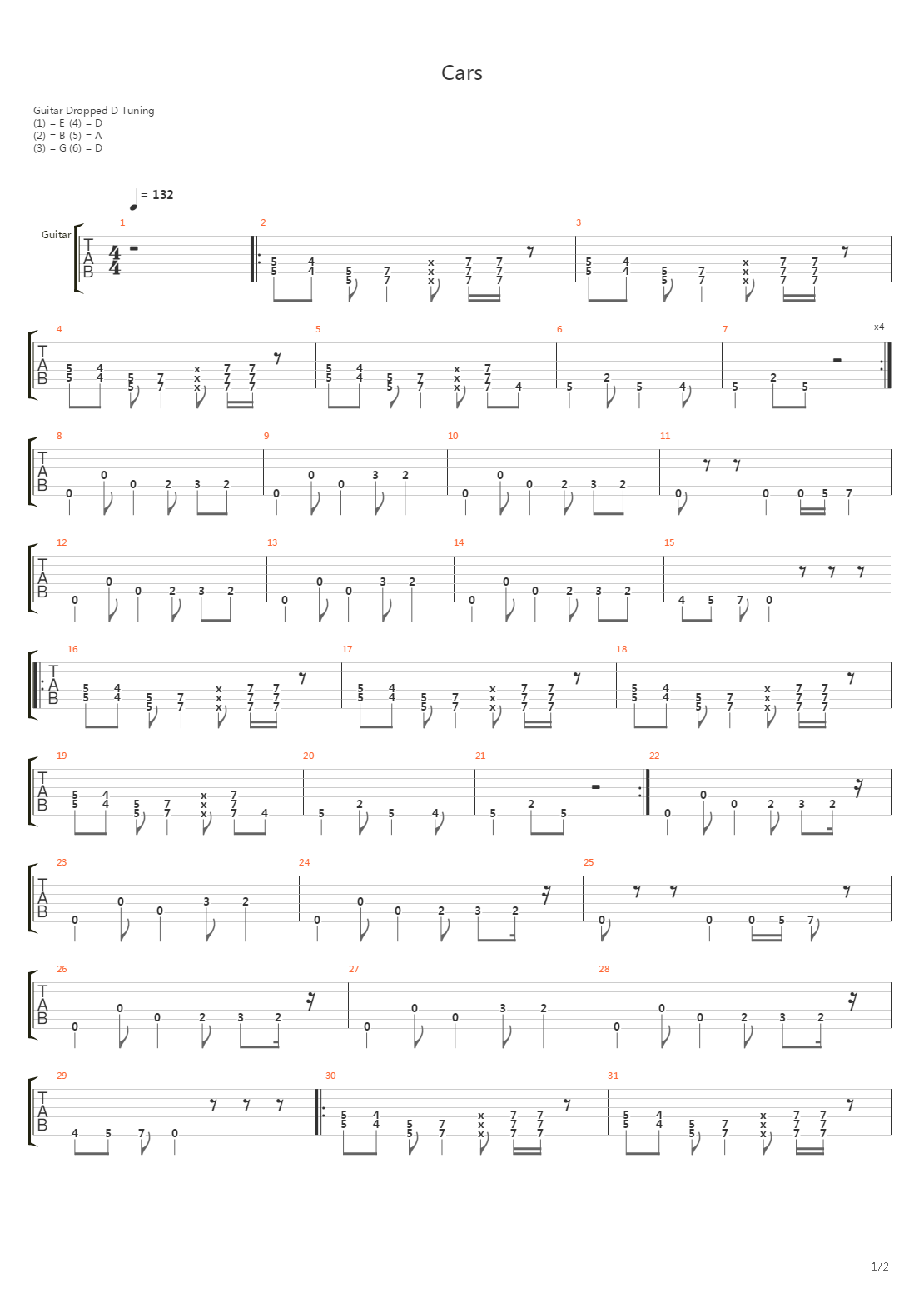 Cars吉他谱