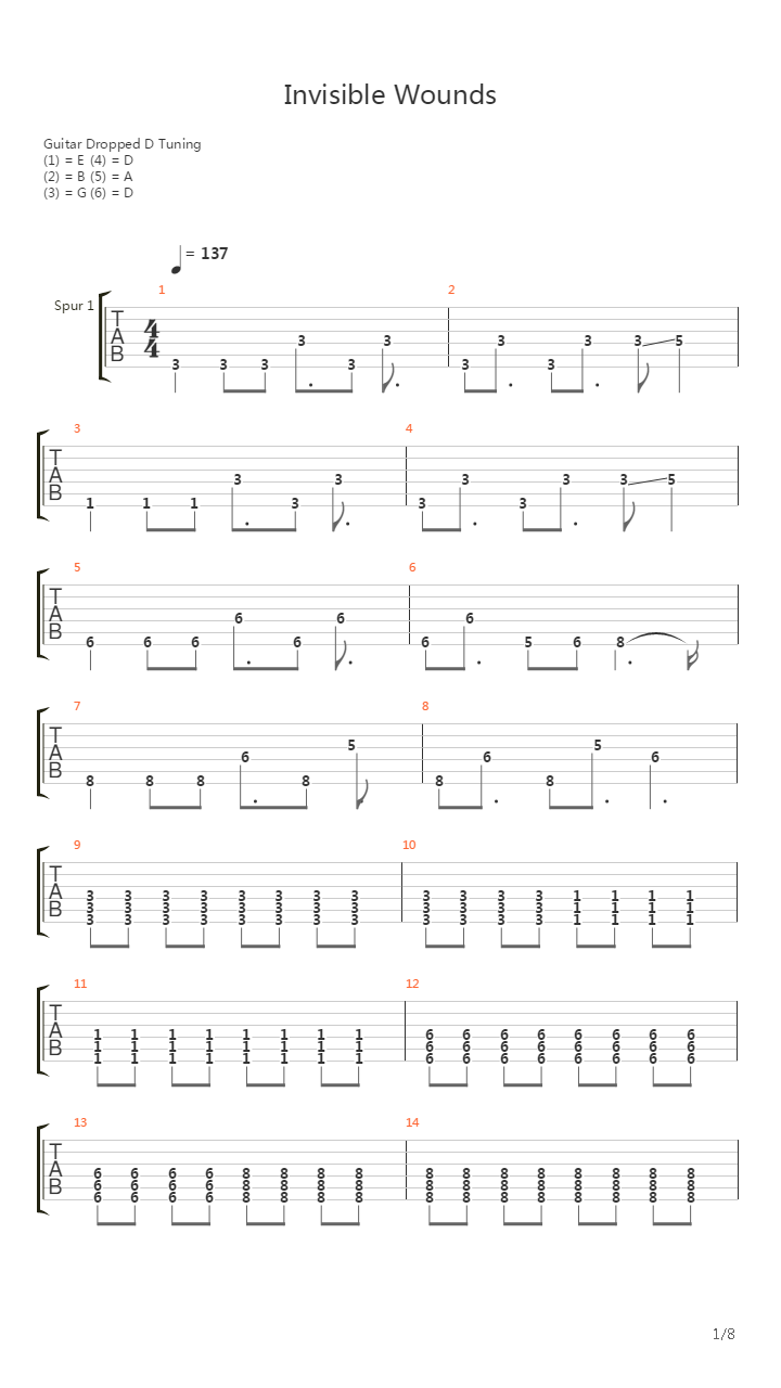 Invisible Wounds吉他谱