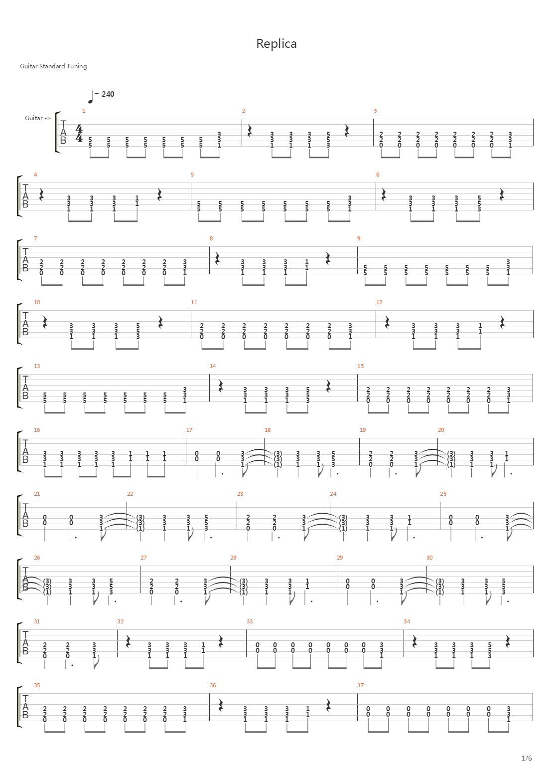 Replica吉他谱