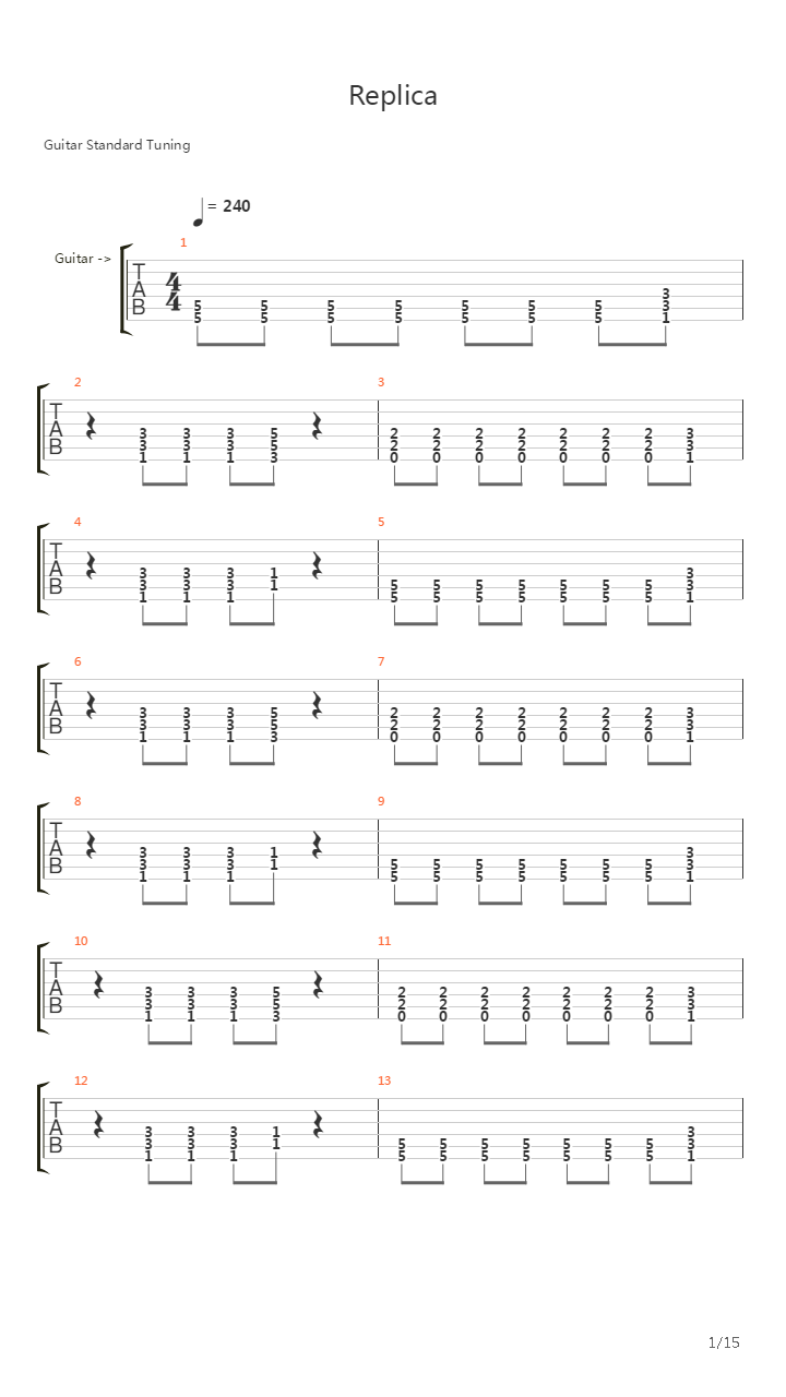 Replica吉他谱