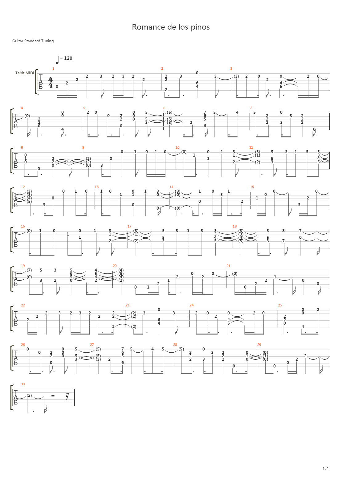 Romance De Los Pinos吉他谱
