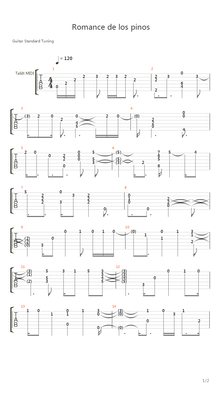 Romance De Los Pinos吉他谱