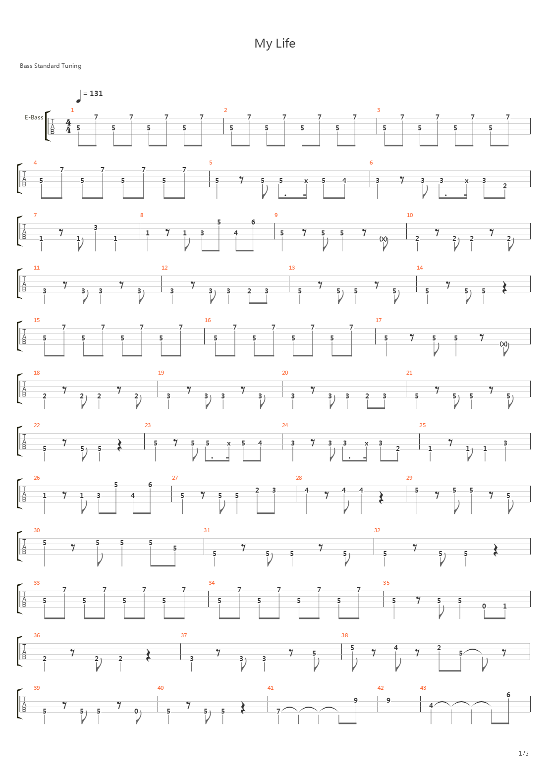 My Life（BASS）吉他谱