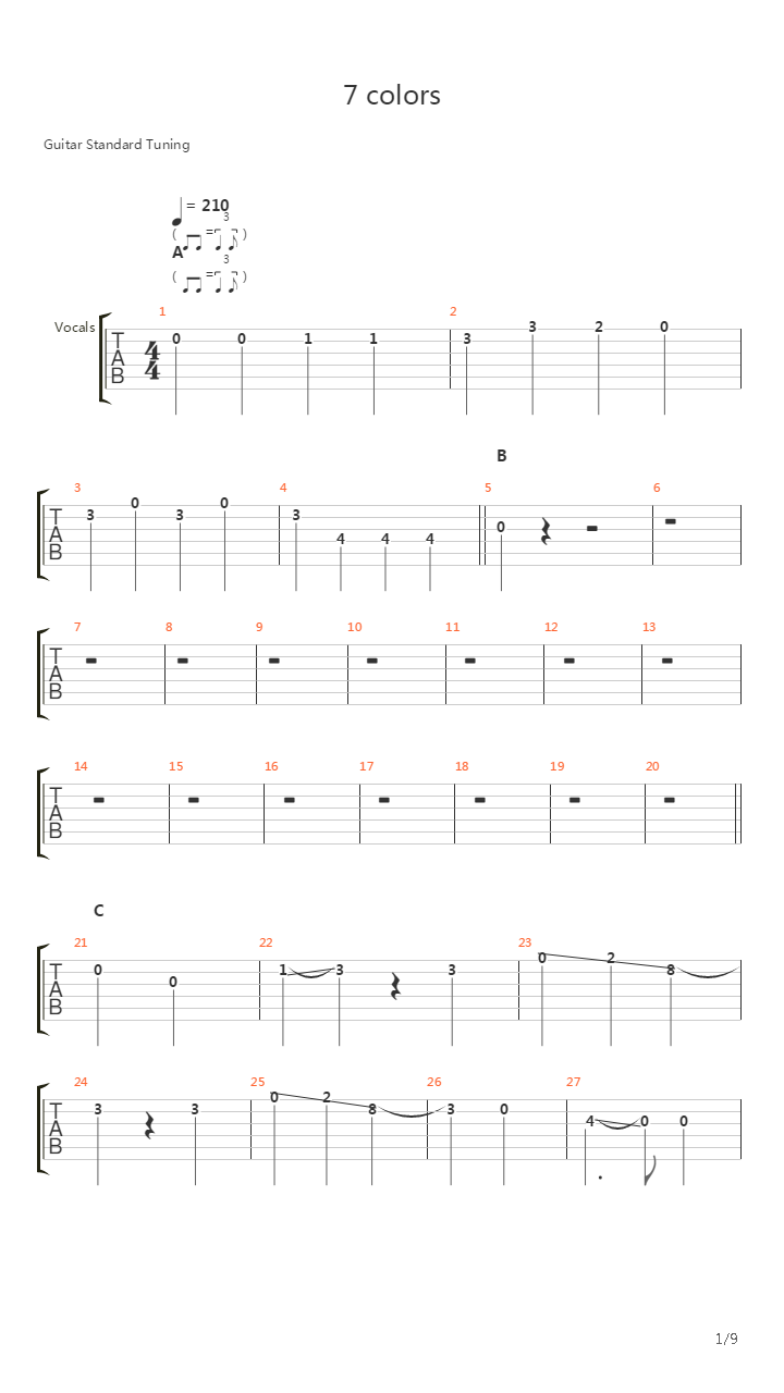7 Colors吉他谱