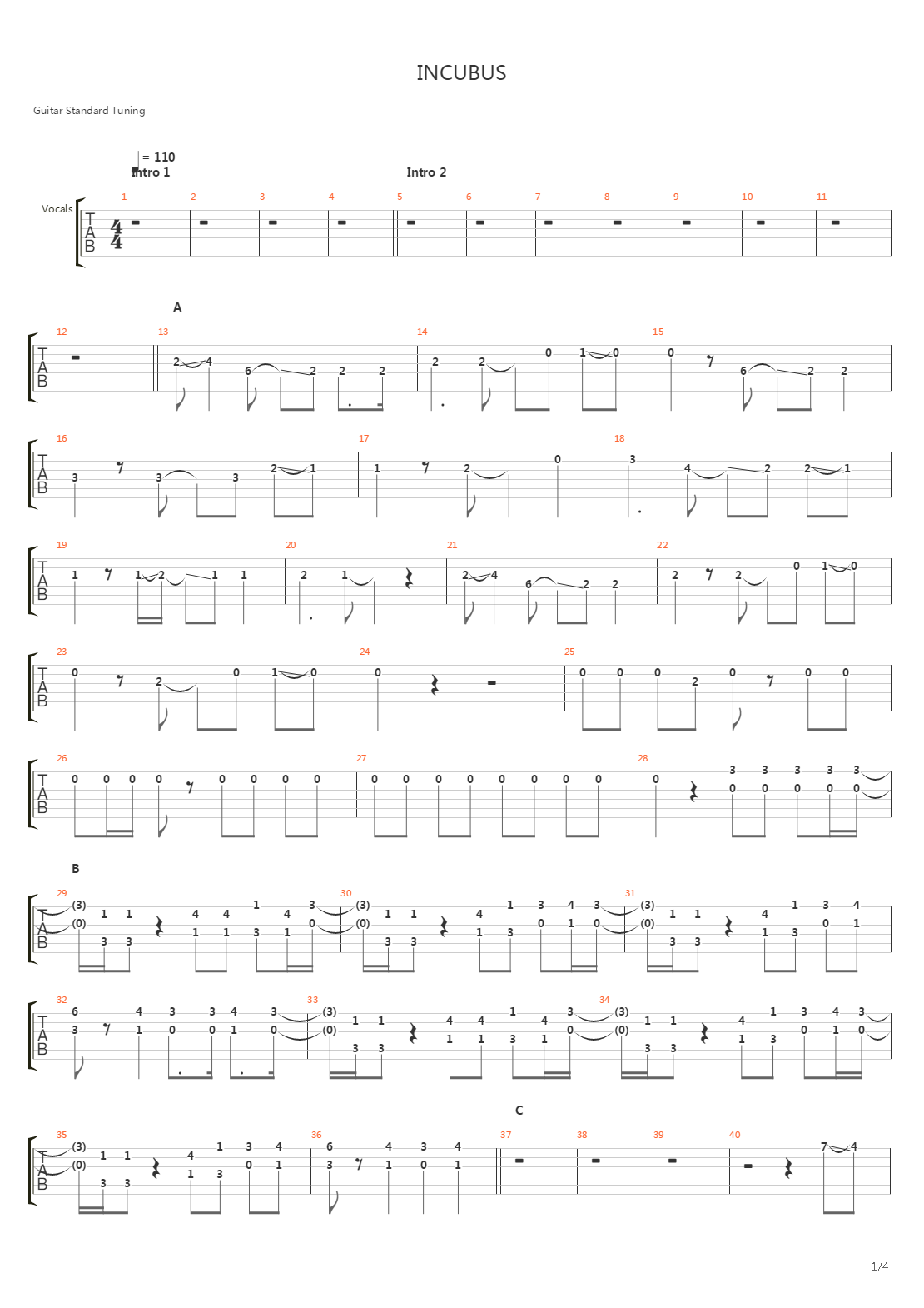 Incubus吉他谱